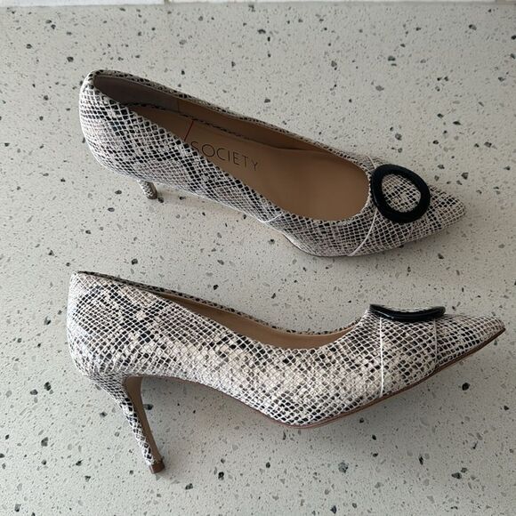 Sole Society Ronya Pump Leather Beige Brown Snake Print Pointed Toe Shoes Sz 9.5 - Picture 11 of 13
